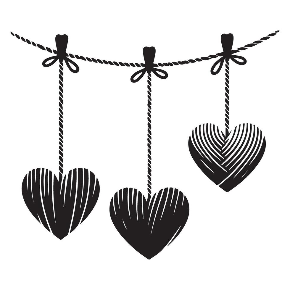 Detailed Heart Garland Illustration with Line Pattern Valentines Art vector