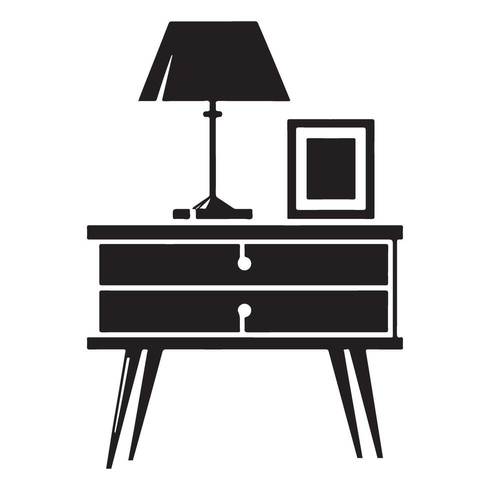 elegante mesita de noche con lámpara y marco ilustración descargar vector