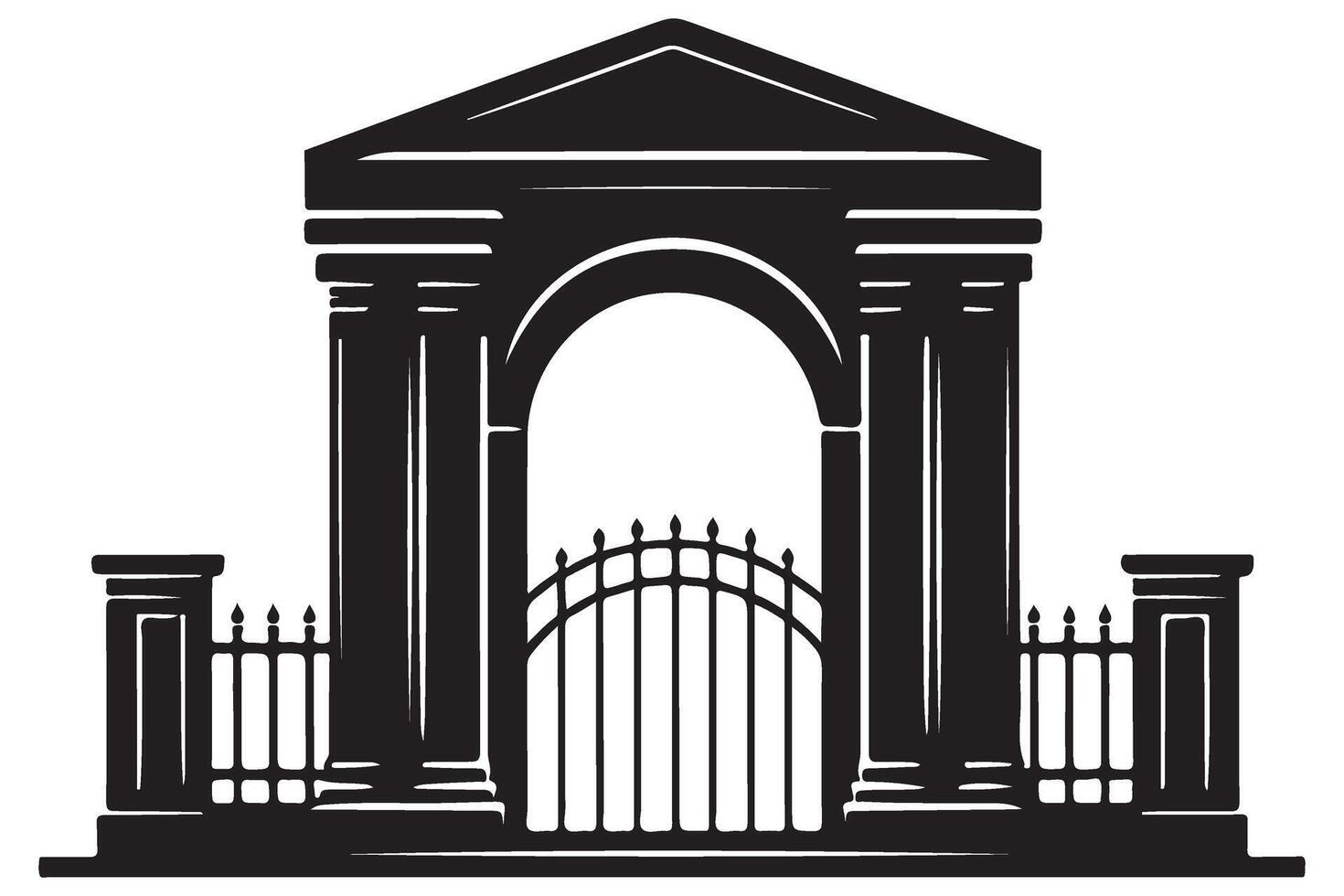 Detailed Silhouette Iron Gate with Columns Illustration Download vector