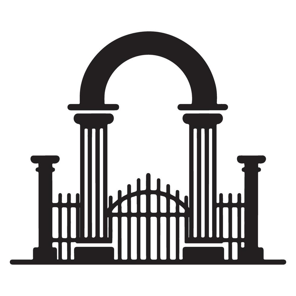 Silhouette Ornate Iron Gate Graphic for Architectural Use vector