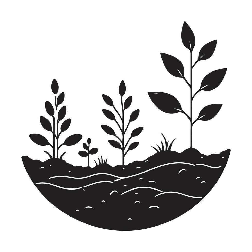 Multiple Plants Growing From Soil Silhouette Graphic Design vector