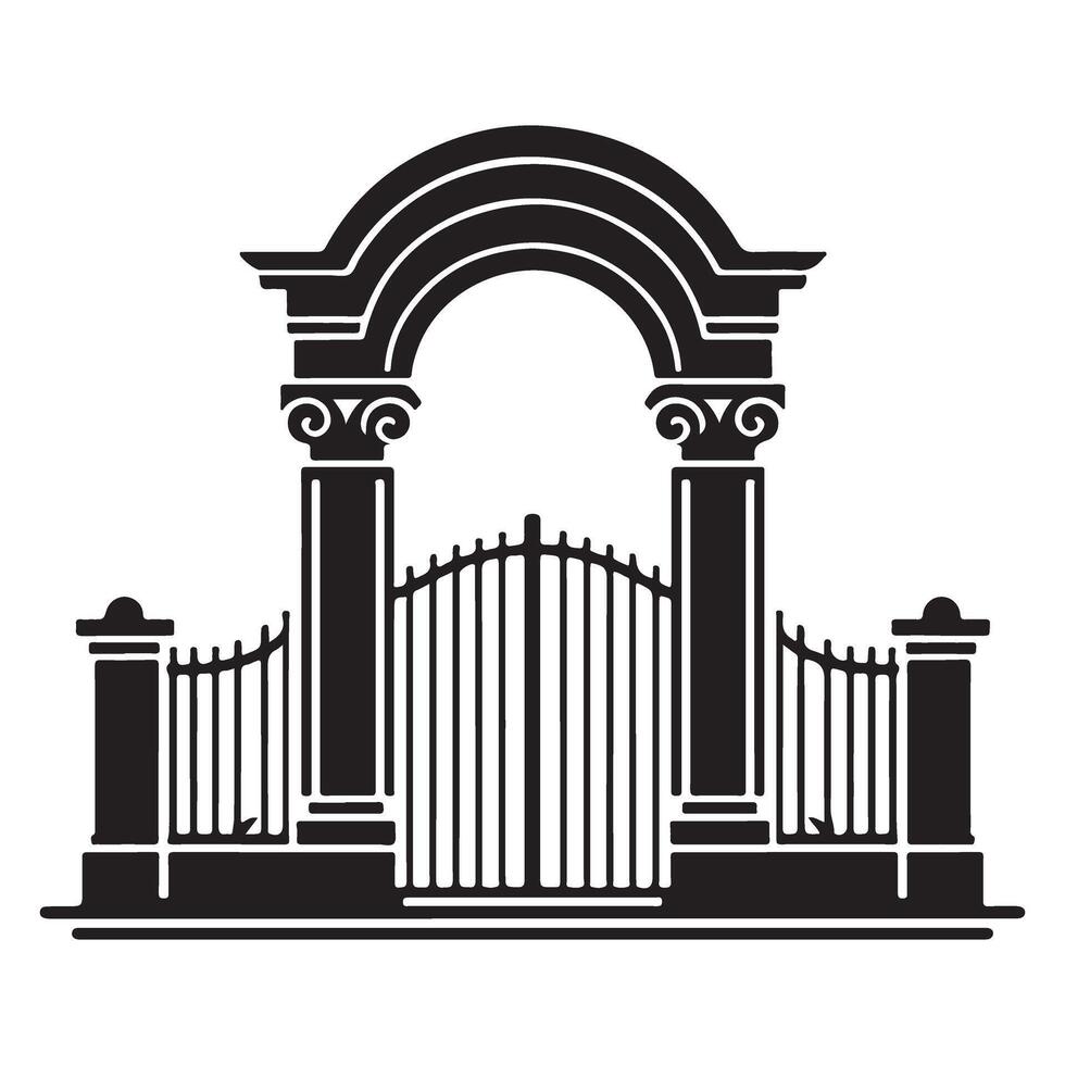 Elegant Garden Gate Silhouette with Ornate Archway Illustration vector