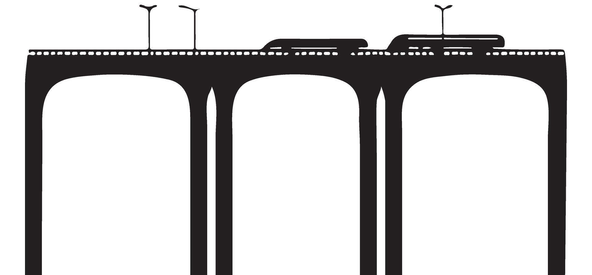 Black and White Silhouette of Bridge Train Crossing Illustration vector