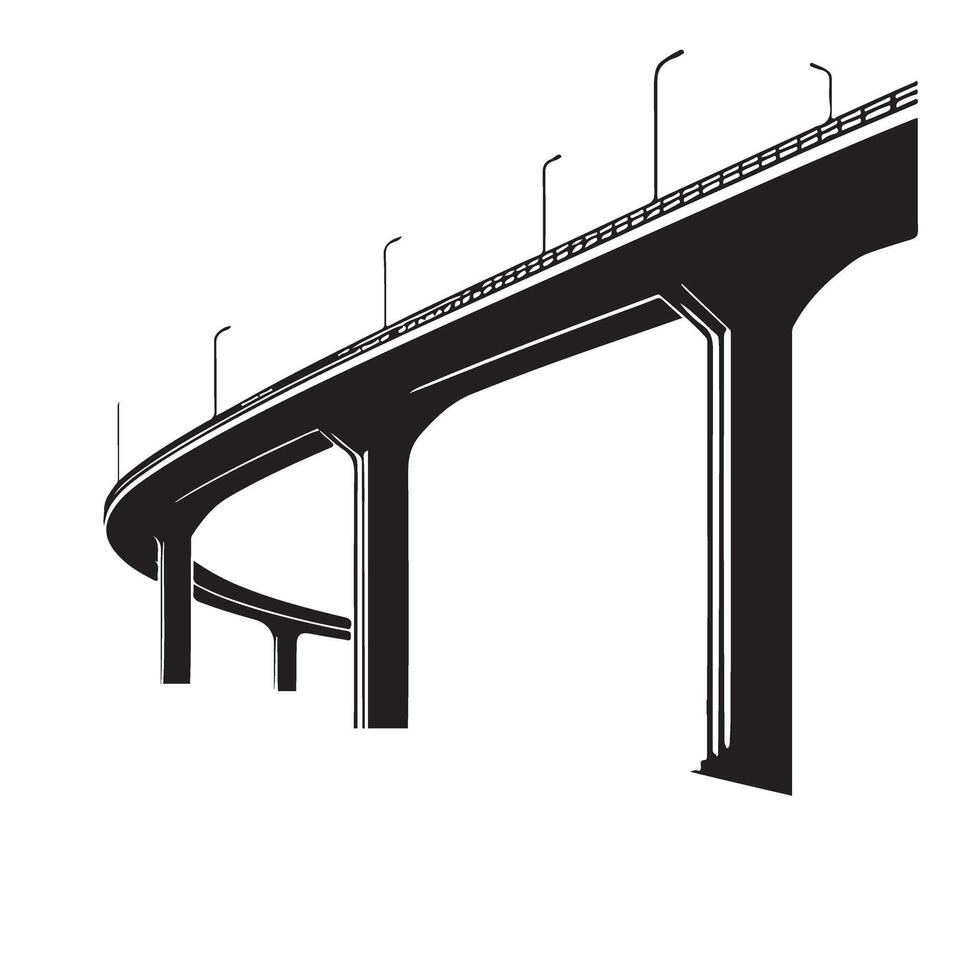 Silhouette Road Overpass Illustration Bridge Structure Highway Design vector