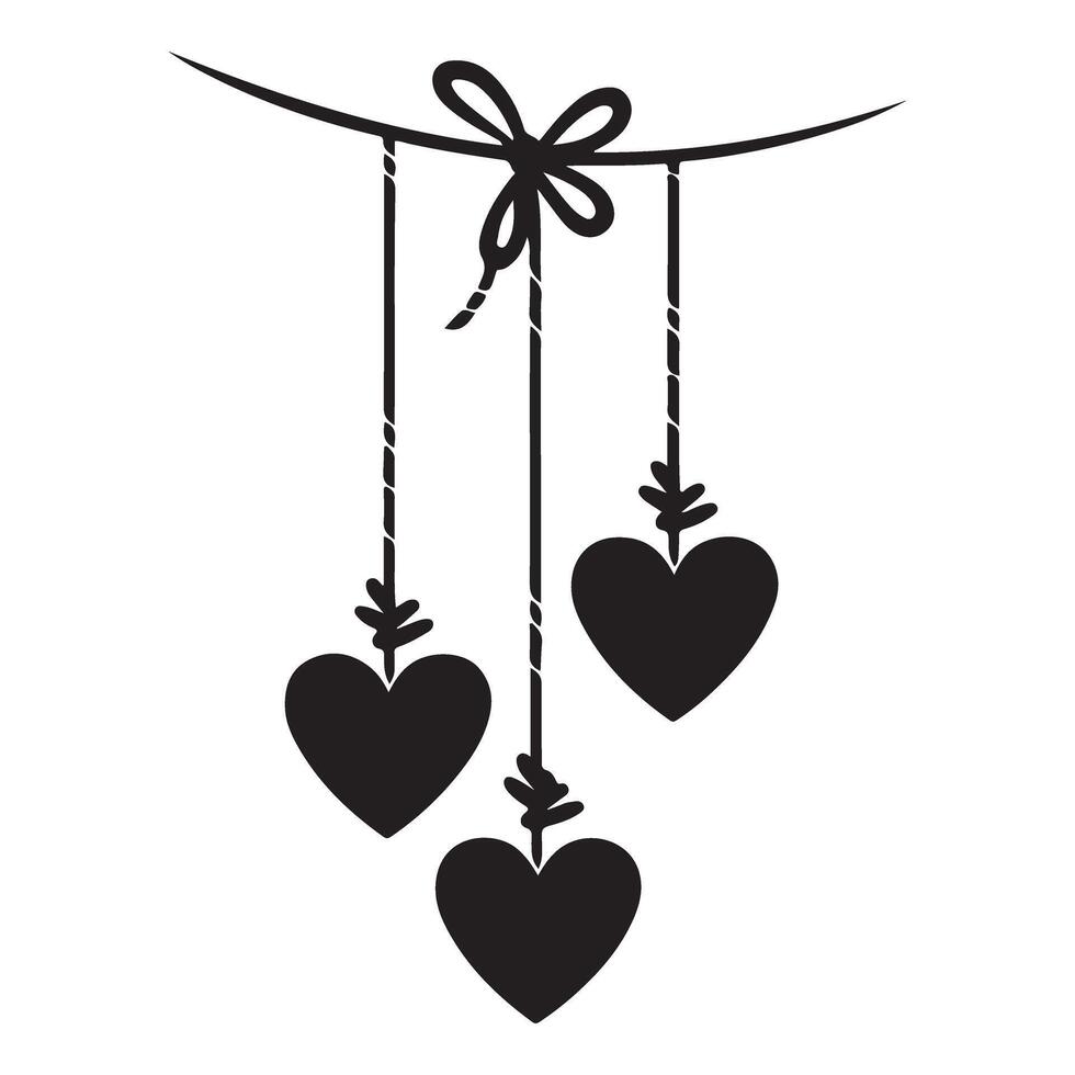Hanging Heart Ornaments Silhouette Design for Wedding Decorations vector