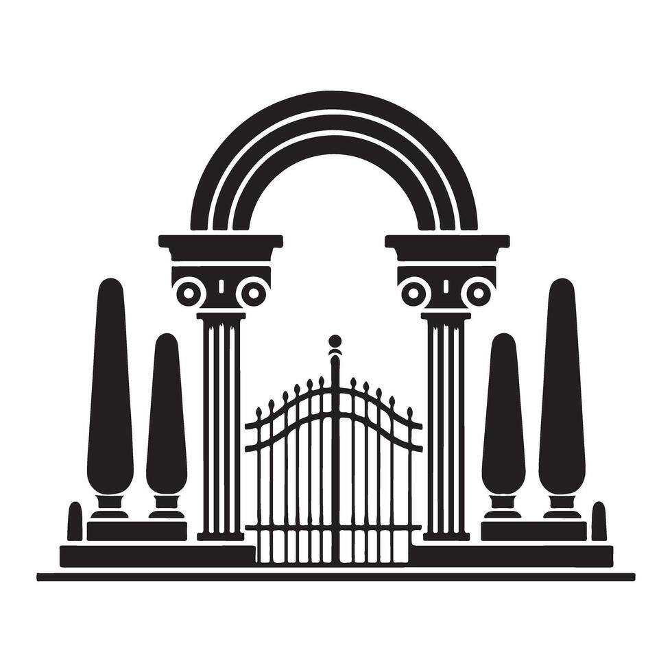 Ornate Gate and Columns Silhouette for Garden Designs vector