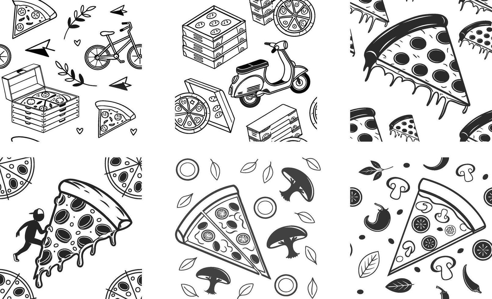 Pizza seamless patterns set of illustrations vector