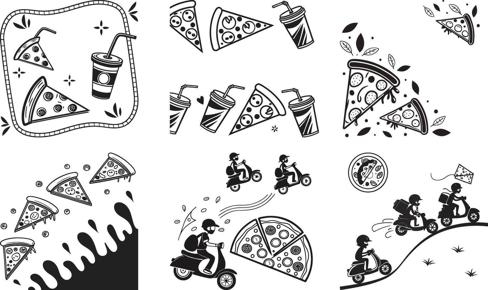Pizza set of illustrations vector