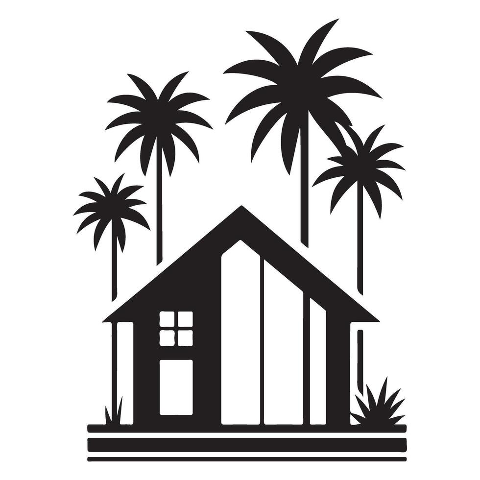Silhouette a frame cabin with palm trees illustration vector