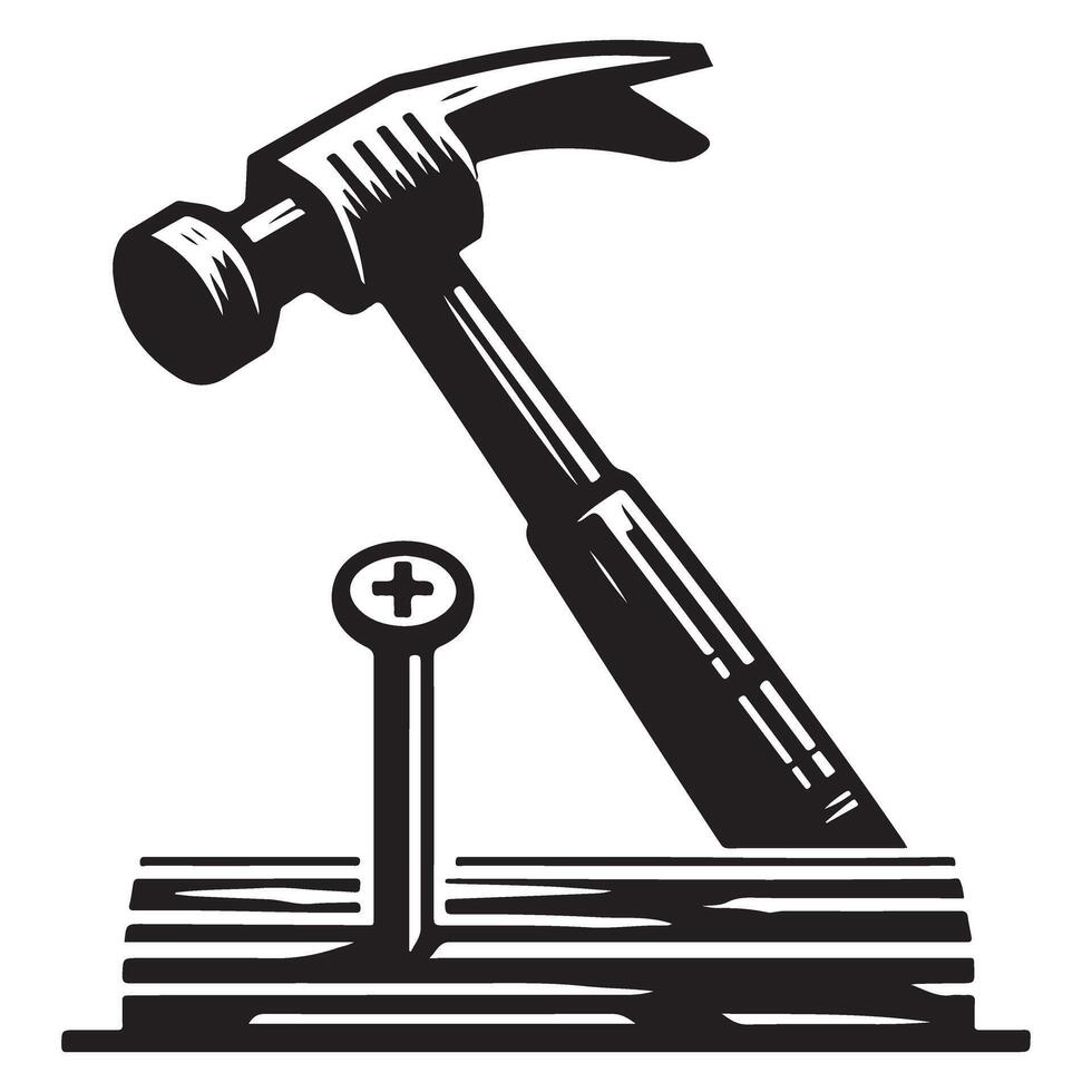 Artistic Hammer Driving Nail Illustration for Construction Design vector