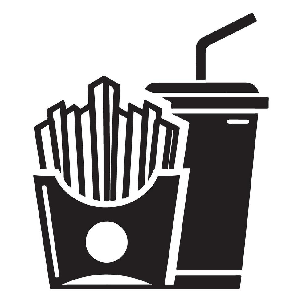 Classic Silhouette Illustration of Fries and Soda with Circle Mark vector
