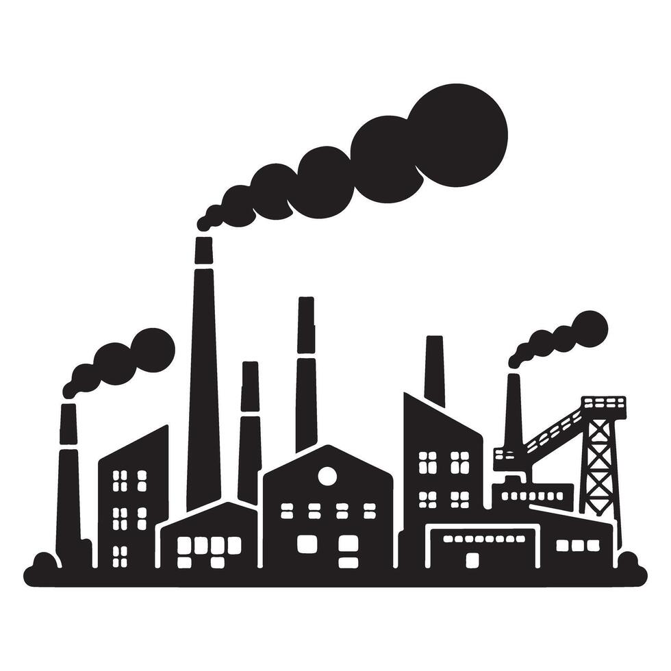 Silhouette Illustration of Industrial Zone Factory with Smokestacks vector