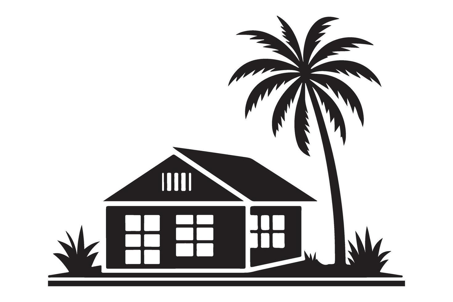 Silhouette Tropical House with Palm Tree Illustration Design vector