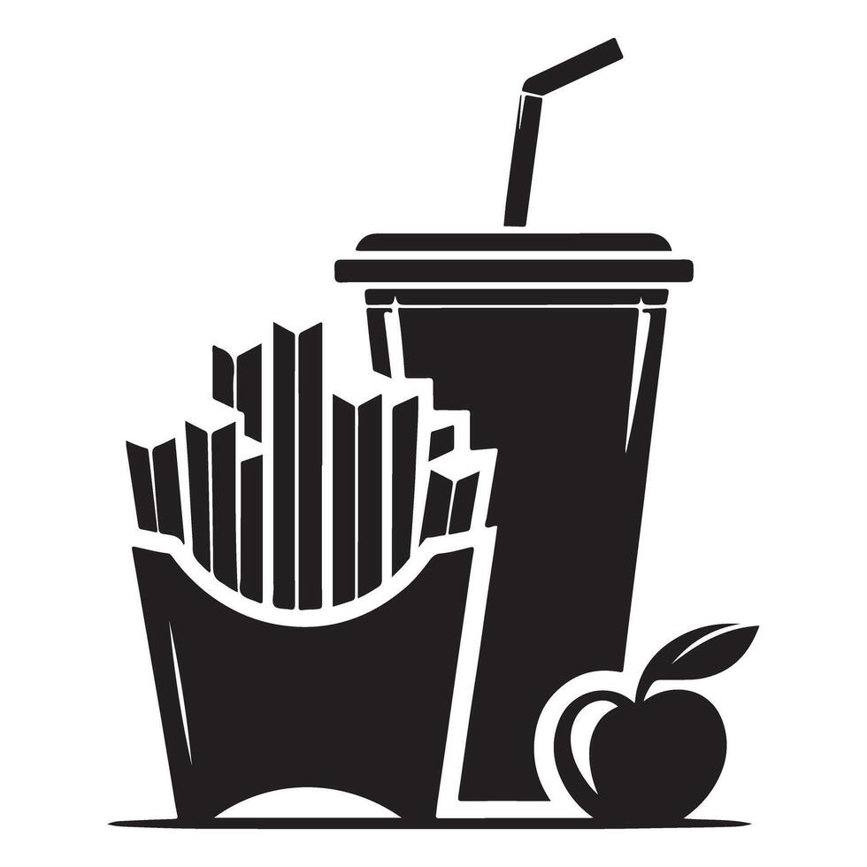 Silhouette of Healthy Snack Combination with Fries Soda and Apple vector