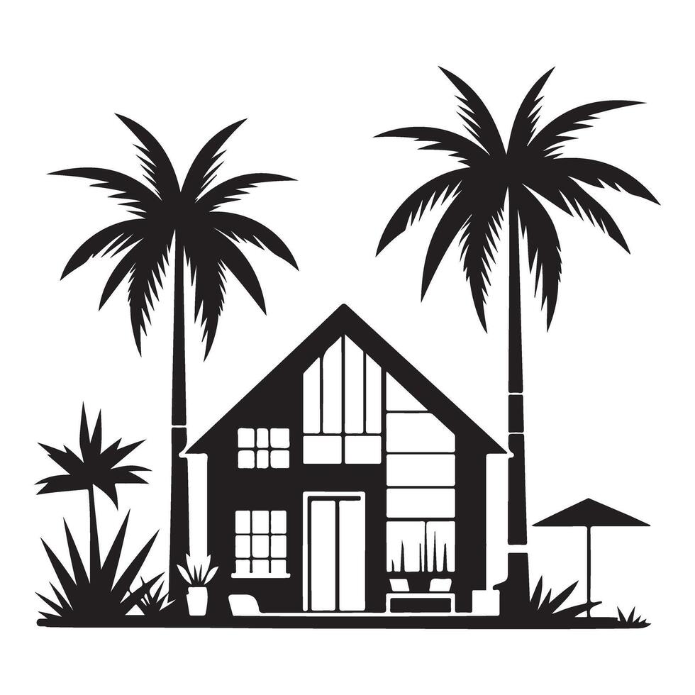 Tropical Vacation Home with Palm Trees Illustration Design vector