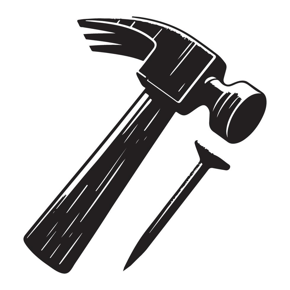 Detailed Hammer and Nail Illustration Black Graphic Resource vector