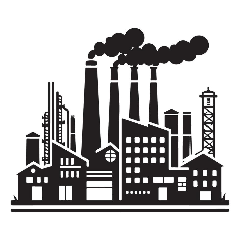 Large Industrial Complex Factory Buildings Pollution Design vector