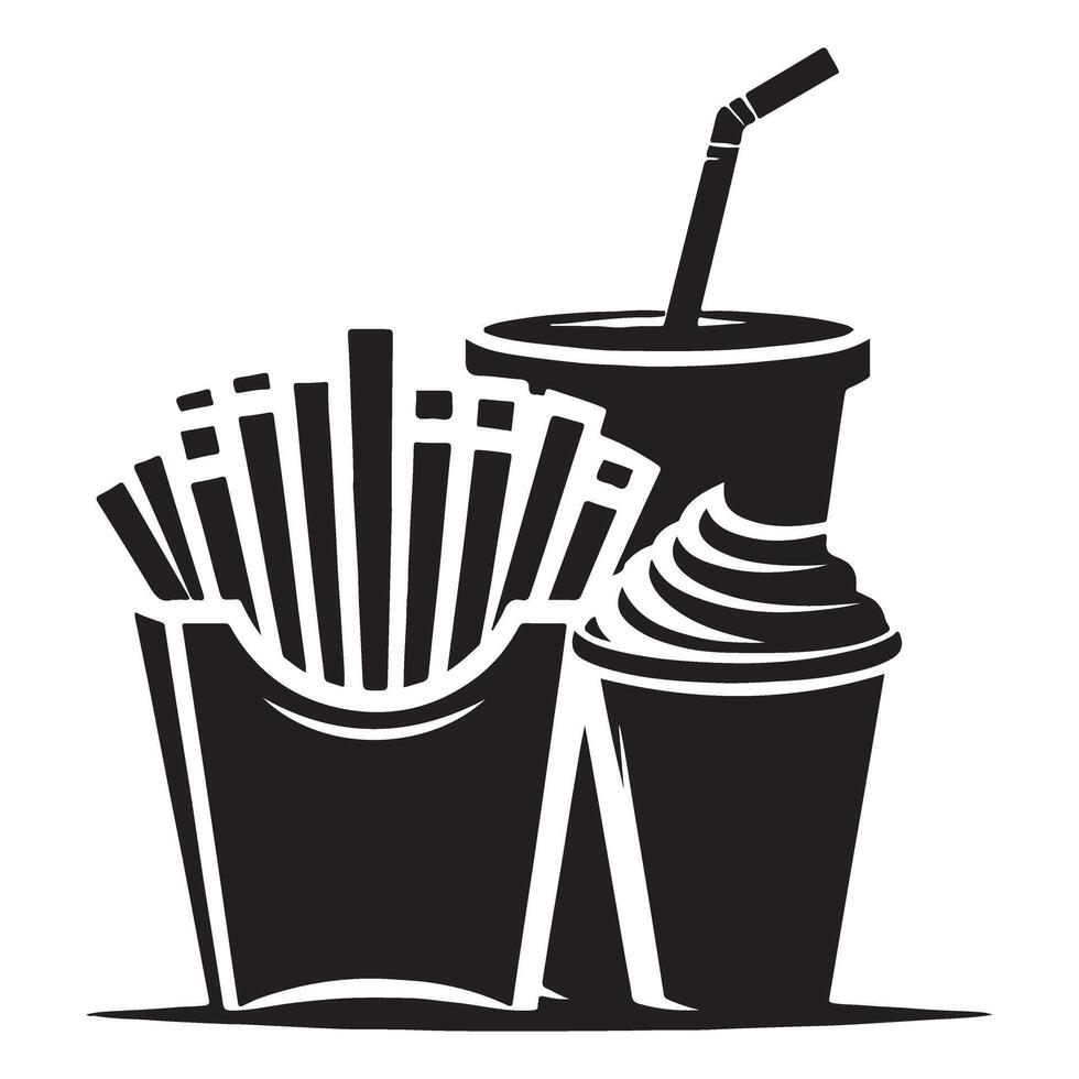 Silhouette of Delicious French Fries with Flavored Soda Cup vector