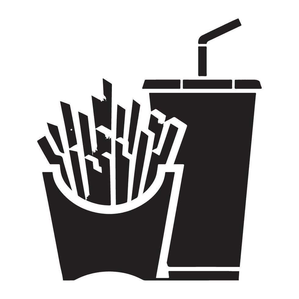 Fries and Soda Silhouette Illustration a Delicious Fast Food Combo vector