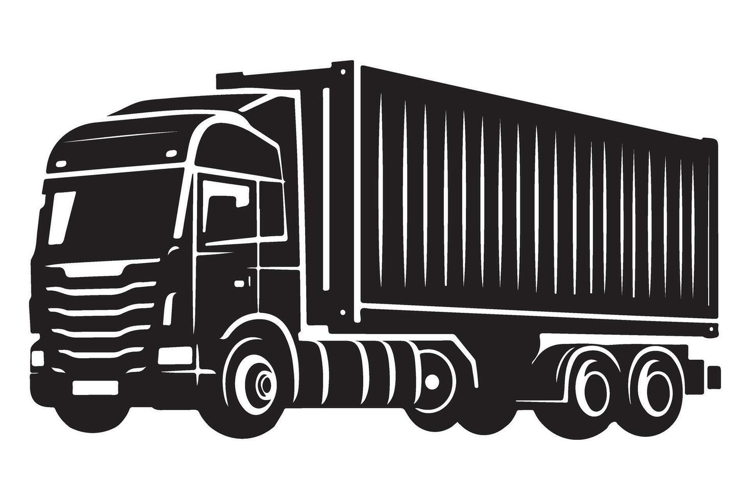 Silhouette modern semi truck with shipping container illustration vector