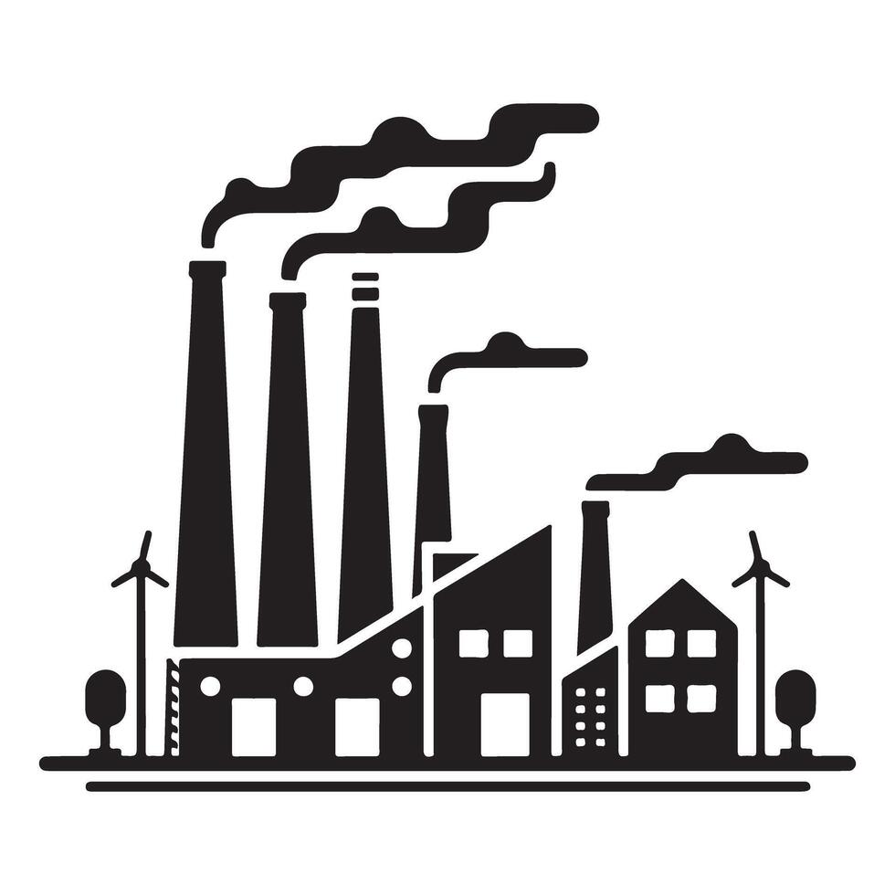 Factory with Wind Turbines Illustration Environment and Energy vector