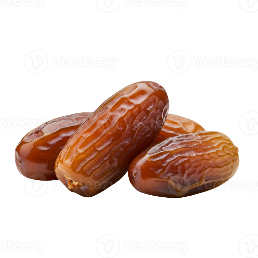 Close up view of a small pile of medjool dates with a plain and simple isolated background transparent background png