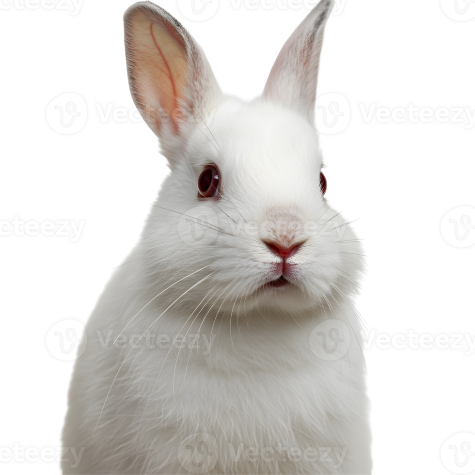 A portrait of a fluffy albino rabbit with pink nose and ears isolated on a plain background image capture transparent background png
