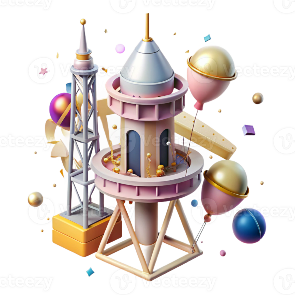 vibrant minimalist Space Elevator Construction Process Cutout for Educational Resources professional png