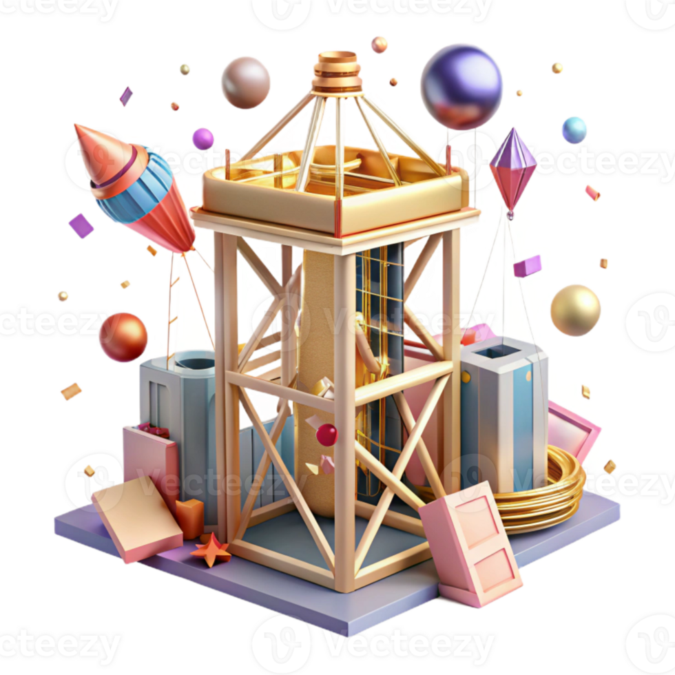 serene creative Space Elevator Construction Scene Isolated png