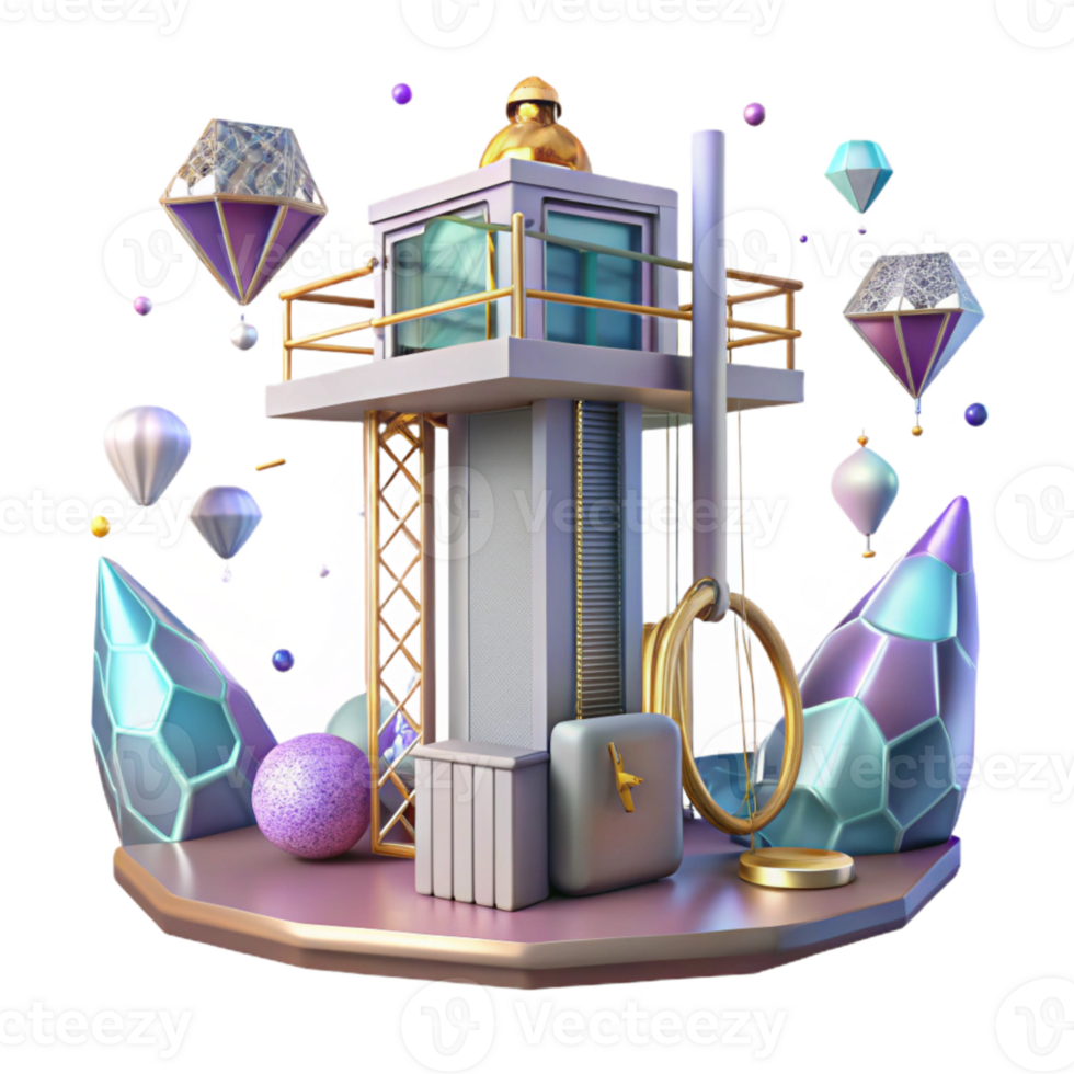 vibrant artistic Space Elevator Platform and Climber Transparent Background authentic png