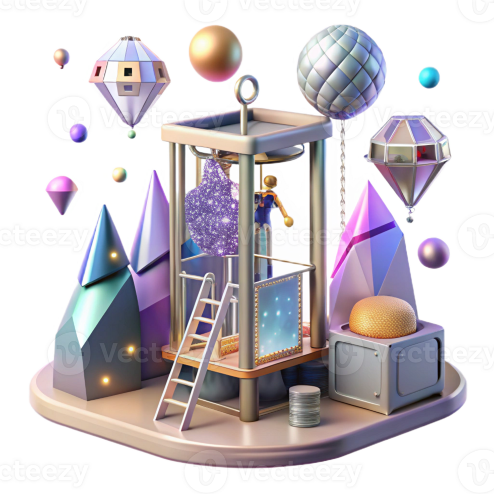 elegant abstract Space Elevator Platform and Climber Transparent Background high quality png