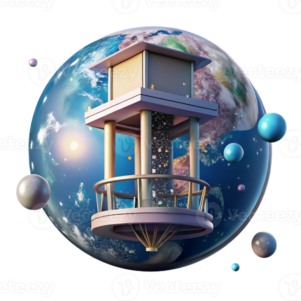 impressive contemporary Space Elevator with Earth Background Transparent for Space Exploration Projects high quality png