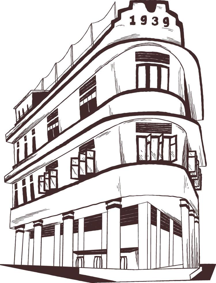 chinatown heritage building urban sketch vector