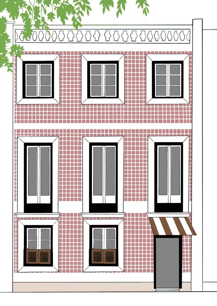 apartement Building urban sketch vector