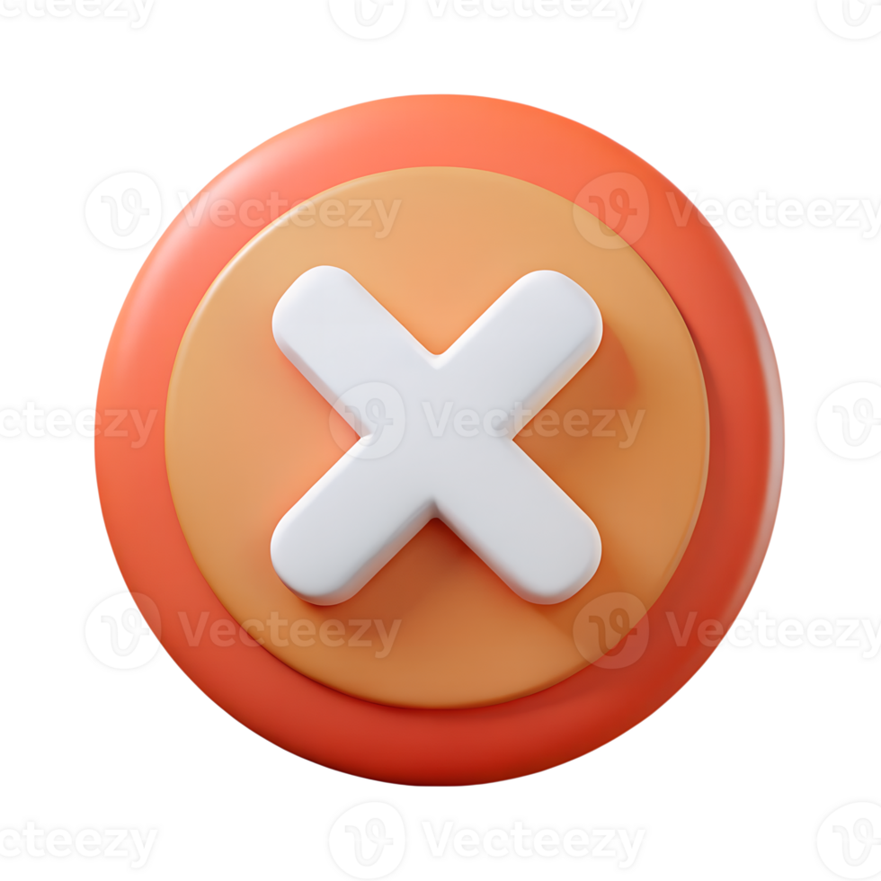 3D Render of a Vibrant Orange and Yellow Button Featuring a White X Icon, Isolated on a Transparent Background, Evoking Modern and Interactive UI Design png