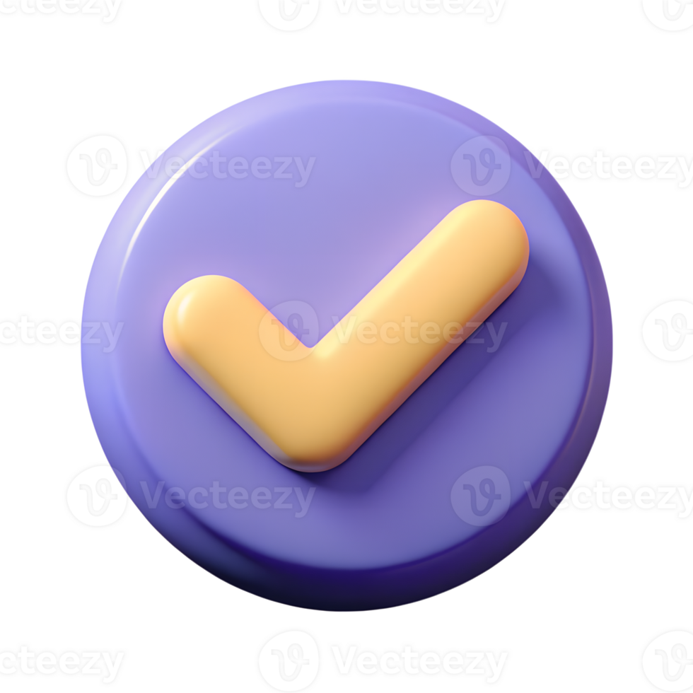 3D Rendering of a Checkmark Button - Isolated on Transparent Background png