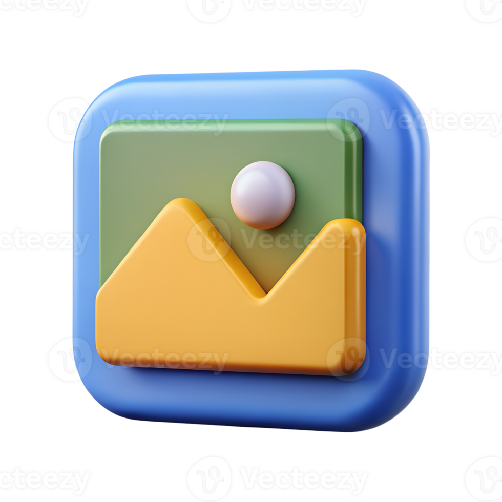 3D Rendered Icon of a Vibrant Landscape with Mountains and Sun, Transparent Background for Digital Applications and User Interfaces png