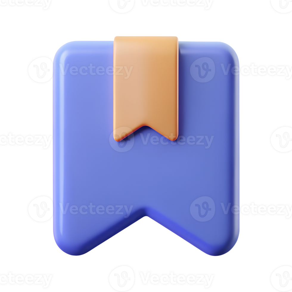 High-Quality 3D Rendering of a Blue Bookmark Icon with Orange Ribbon Isolated on Transparent Background png