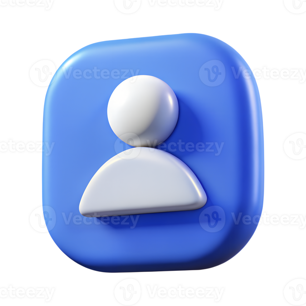 3D Rendered Blue Icon with a White User Symbol Representing Modern Digital Identity and Communication on Transparent Background png