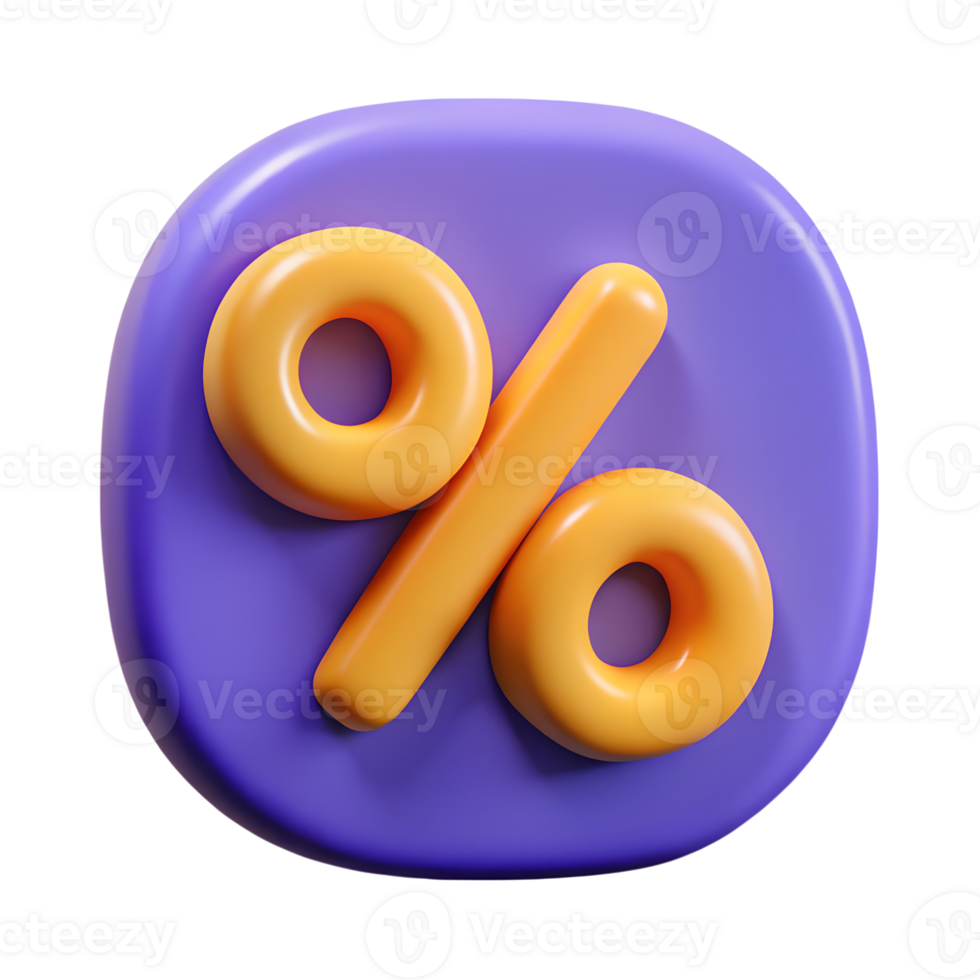 3D Render of a Percentage Symbol Icon in Vibrant Orange with a Glossy Finish on a Transparent Background png