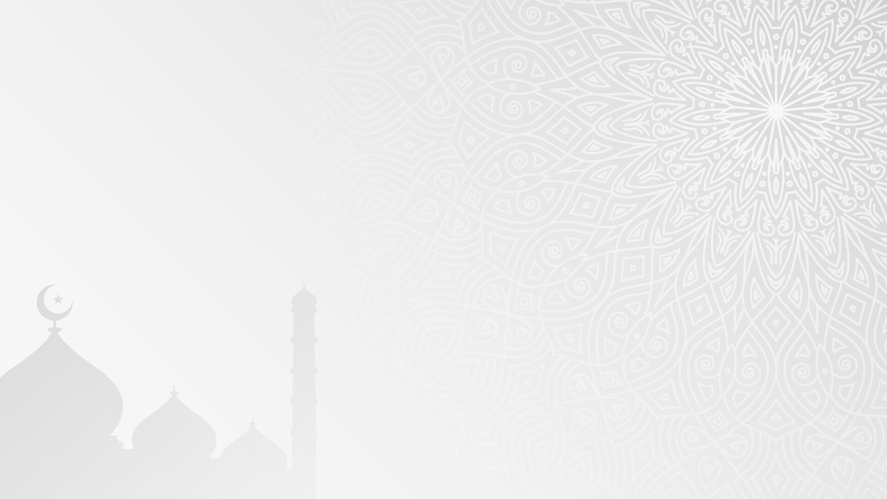 Simple Elegant Mosque Silhouettes and Intricate Islamic Art Horizontal Background Design on Neutral White Grey Accents vector
