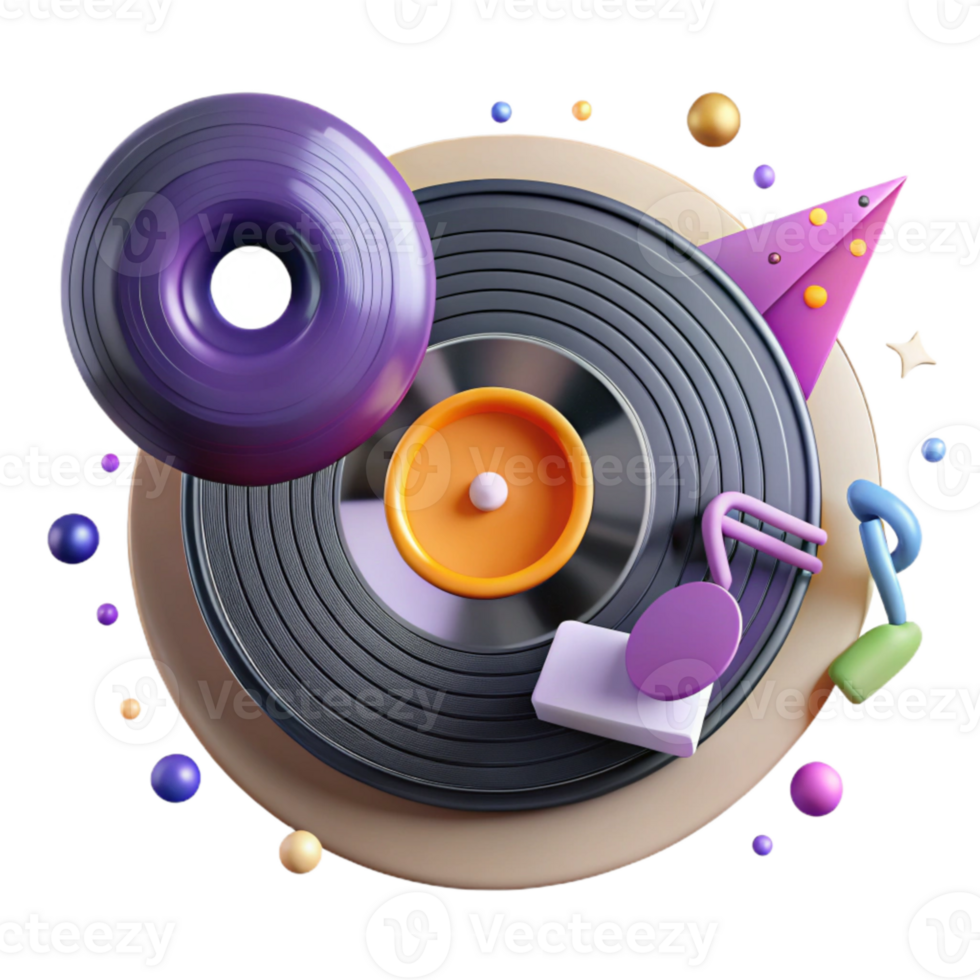 impressive traditional Spinning Vinyl Record Music Note Graphic Cutout detailed png
