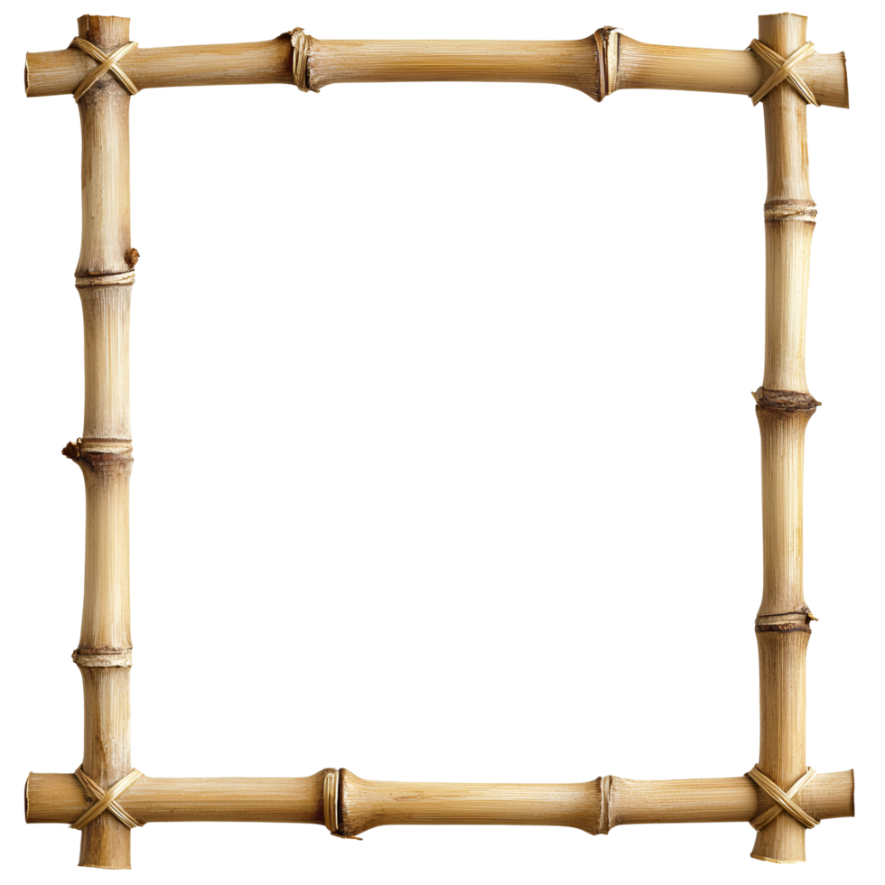 3D Bamboo Frame Border With Natural Texture On Transparent Background png