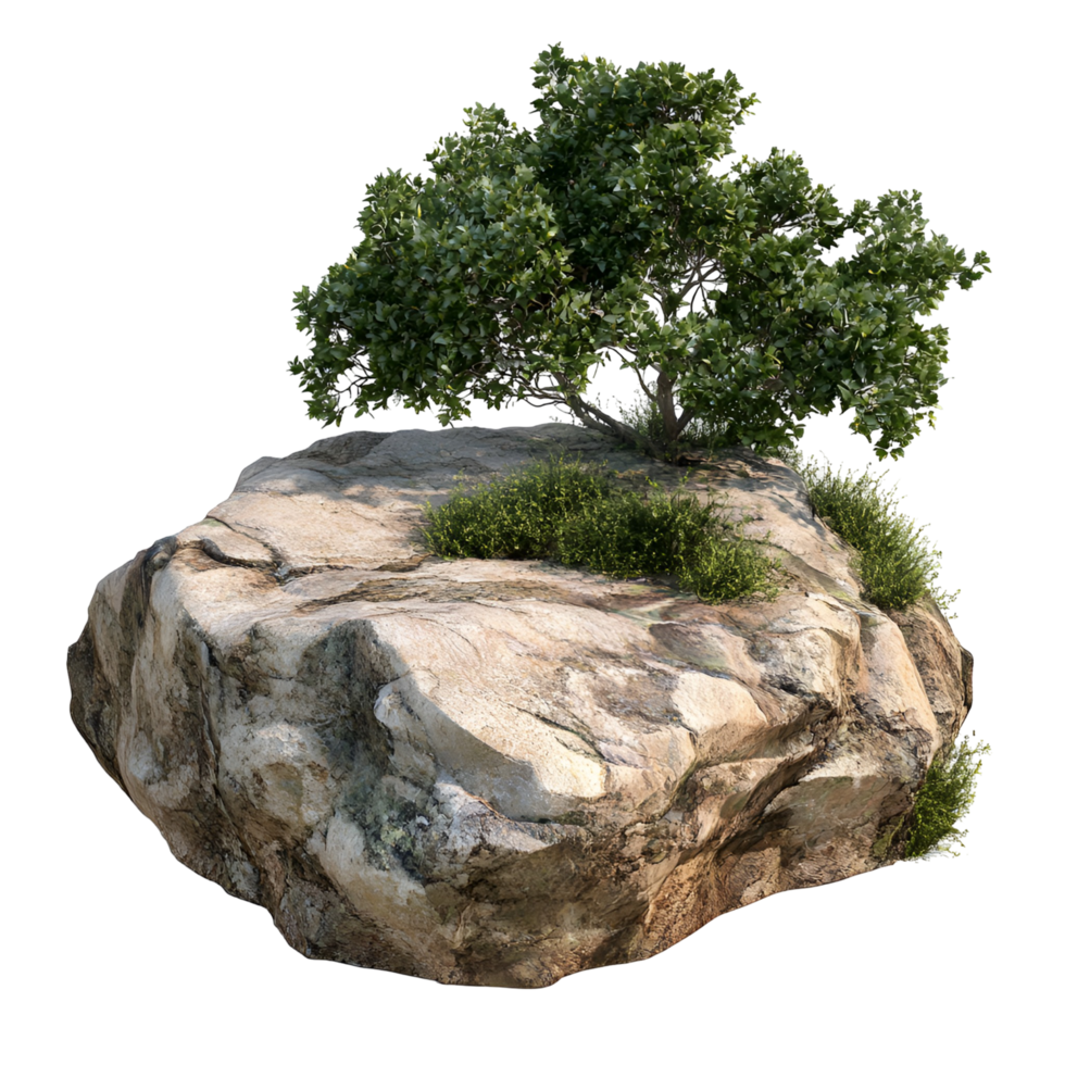 3D Lone Tree on Rocky Surface Isolated on Transparent Background png