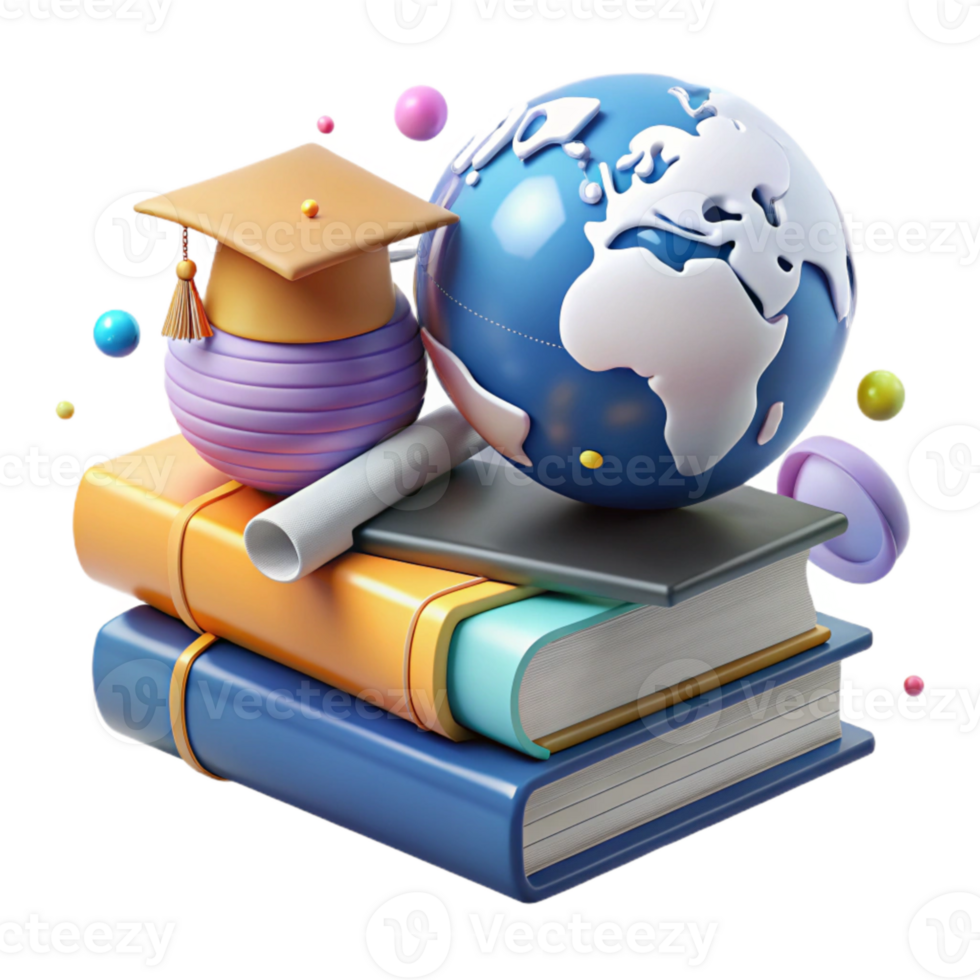 extraordinary minimalist Stack of Books and Globe Transparent for Global Education high quality png
