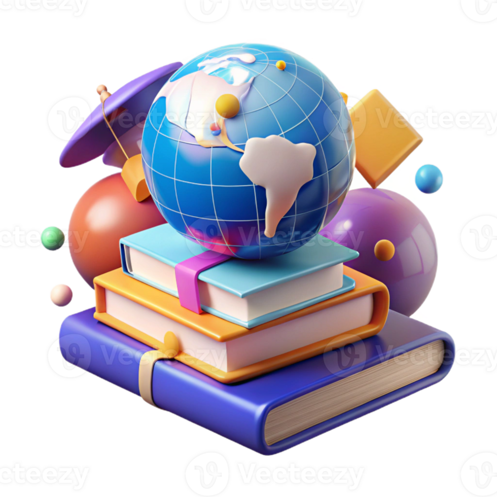 wonderful artistic Stack of Books and Globe Transparent for Global Education detailed png