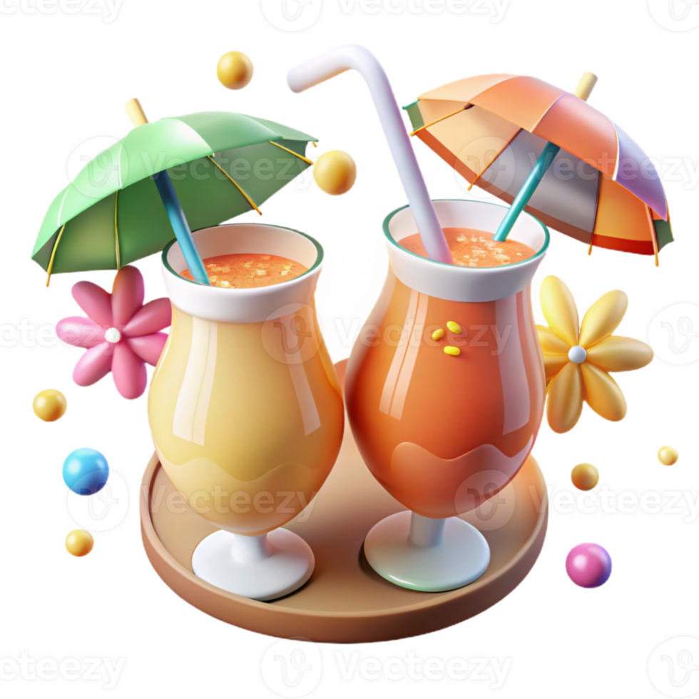 wonderful vintage Summer Tropical Drinks with Umbrellas Transparent for Vacation Refreshments authentic png
