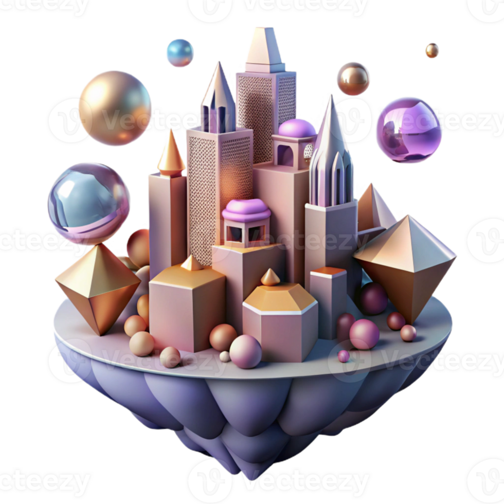 beautiful rustic Surreal Cityscape with Floating Buildings Transparent genuine png