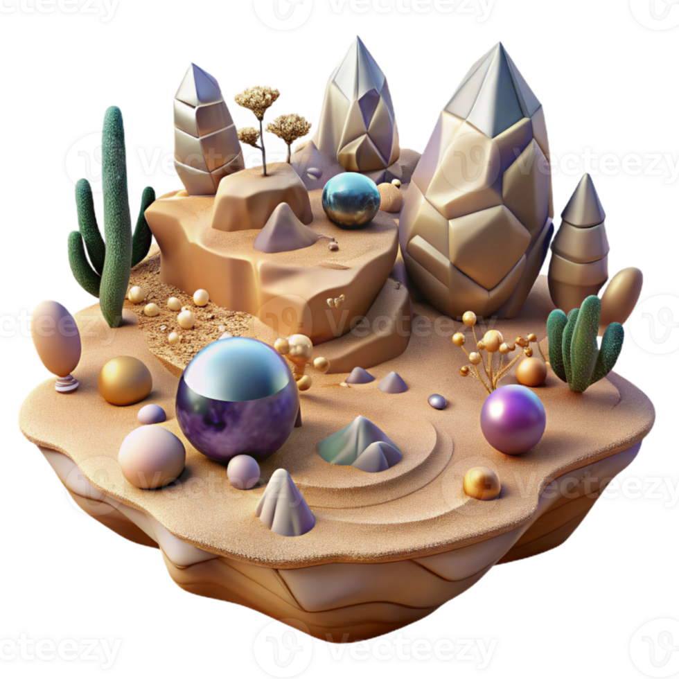 elegant traditional Surreal Desert Landscape Cutout with Floating Rocks high quality png