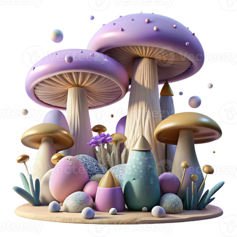 magnificent contemporary Surreal Landscape with Giant Mushrooms Transparent high resolution png